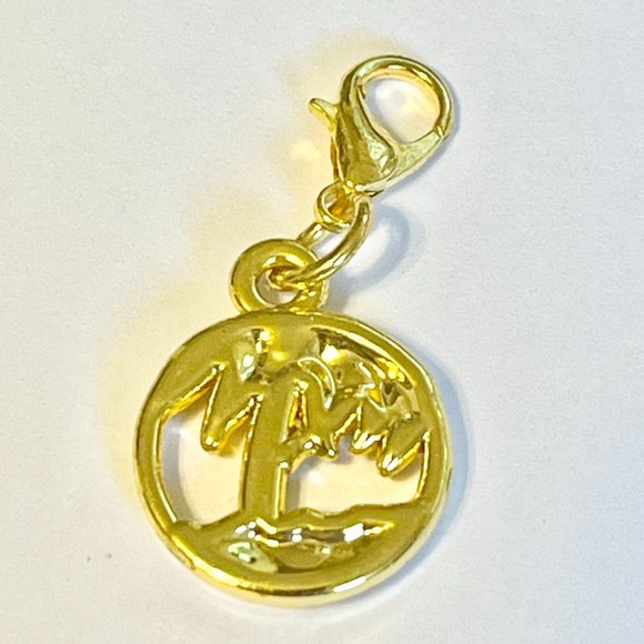 Palm Tree Charm Clip On Gold Plated Zipper Pull For Purse Backpack Bracelet - Picture 5 of 8